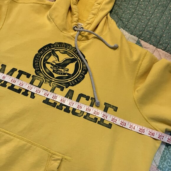 Y2K American Eagle Hoodie Mens XXL Yellow Pullover Spellout Logo - Picture 5 of 7